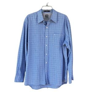 Timberland Cotton Blue White Gray Micro Plaid Button Down long Sleeve Shirt L